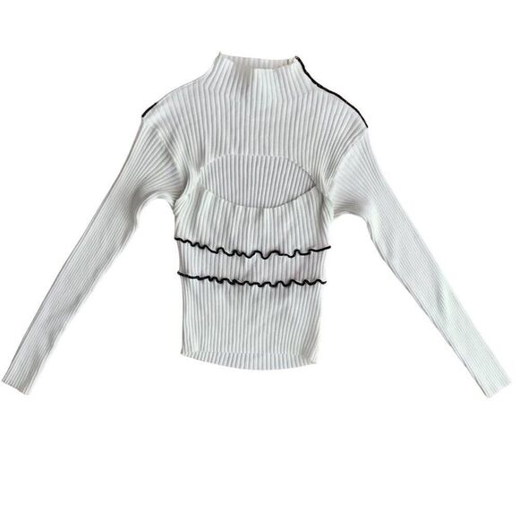 Vintage Y2K White Classy Coquette Mock Neck Ribbed Long Sleeve Top / S - Picture 5 of 7